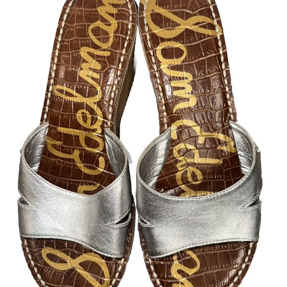 Sam Edelman Slip On Open Toe Sie 7.5M EUR 38 Silver Solid Wedges Women's - Picture 5 of 16